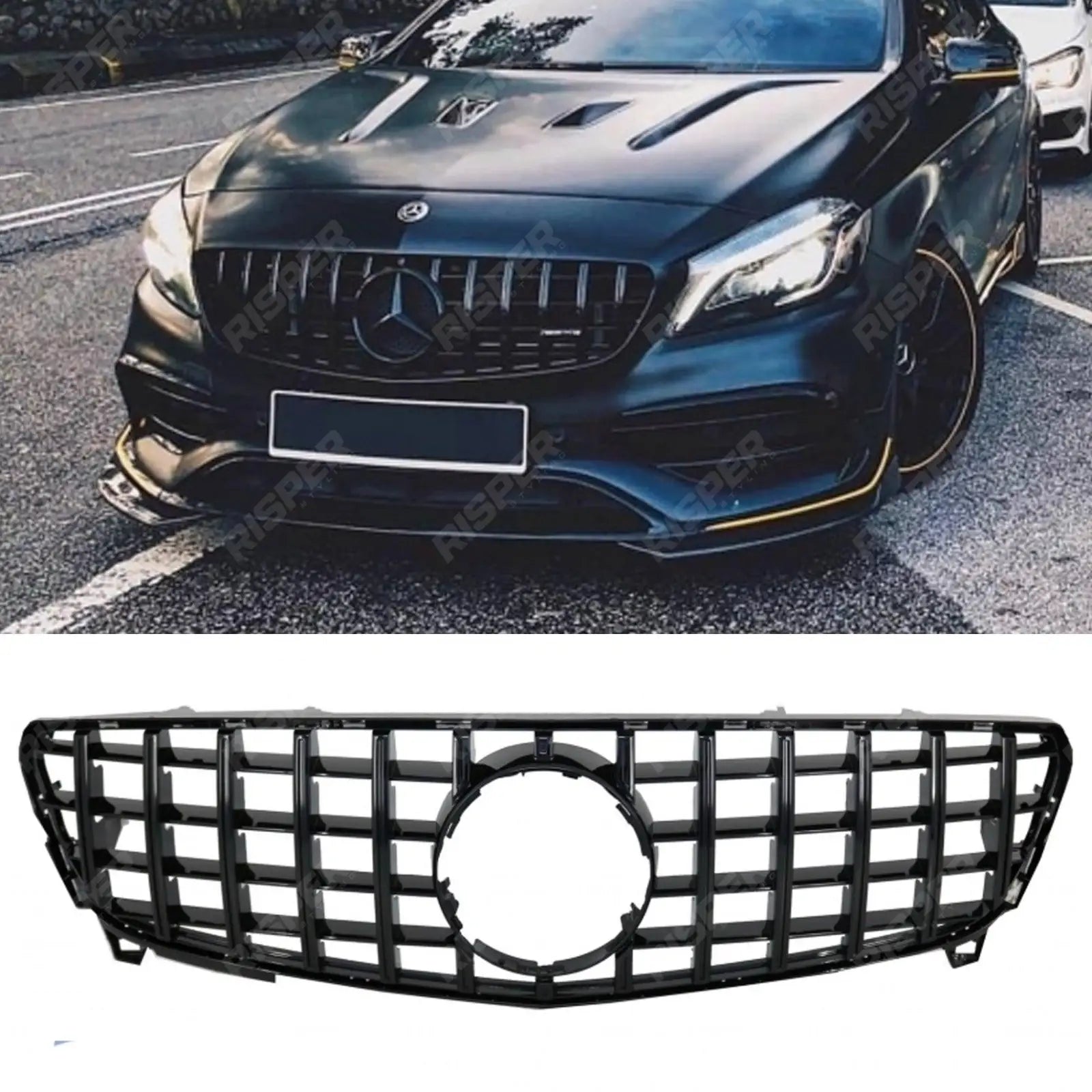 Front Grill Panamericana Gt r Style All Black For Mercedes A Class W176 Facelift 2016-2018