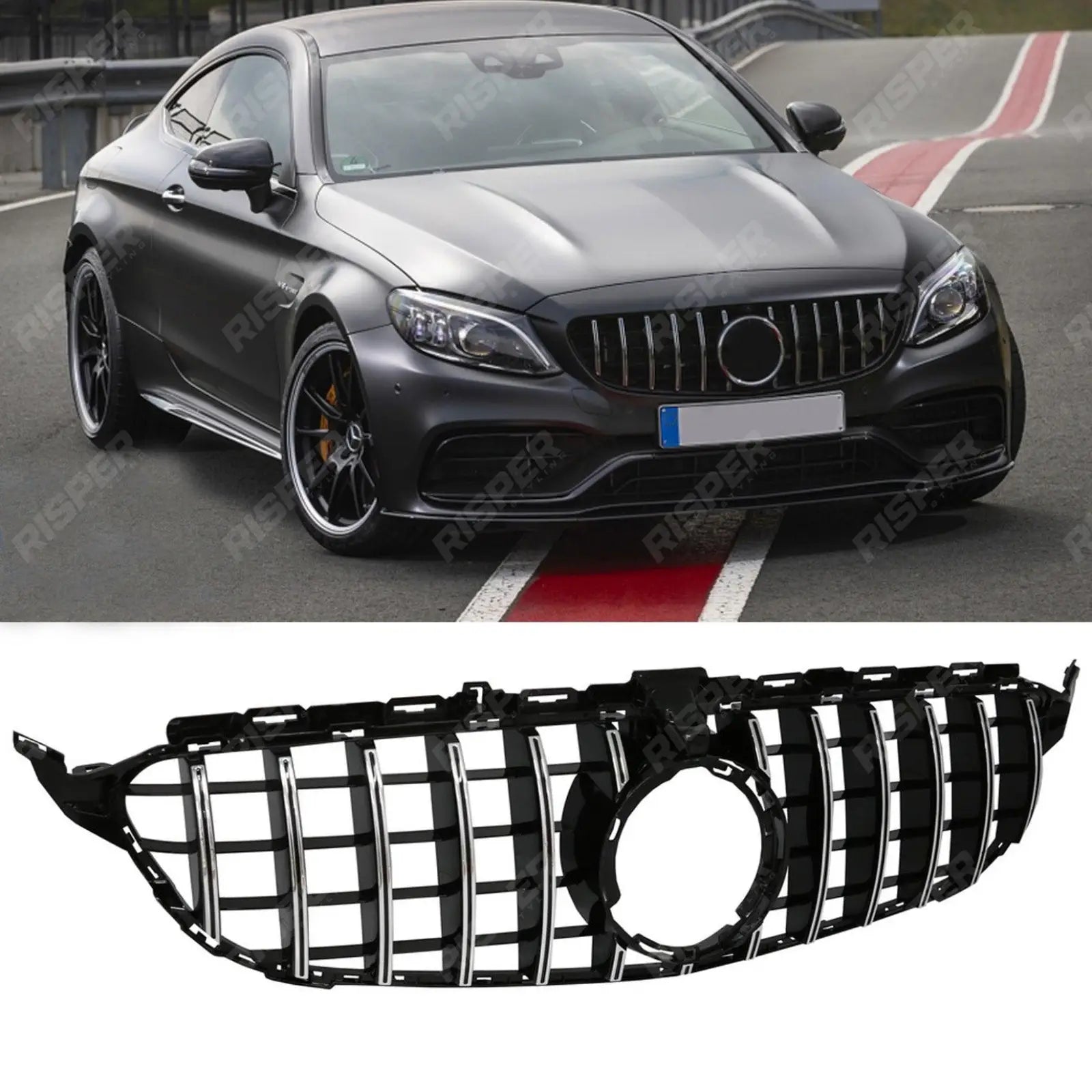 Front Grill Panamericana GT R Style Silver For Mercedes C-Class W205 Facelift 2018-2020