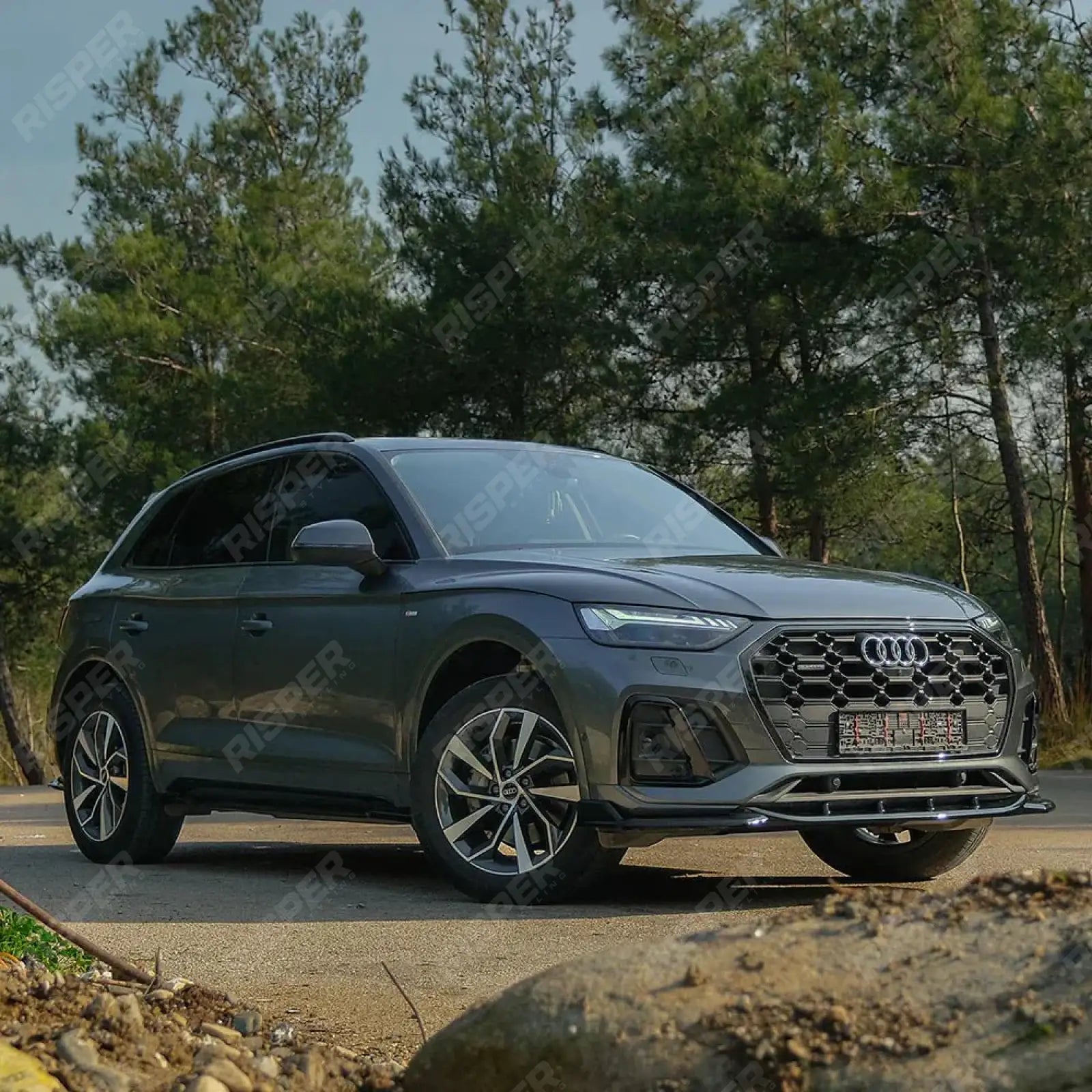 Front Splitter In Gloss Black For Audi SQ5 / Q5 S-Line Mk2 Facelift 2020-2024
