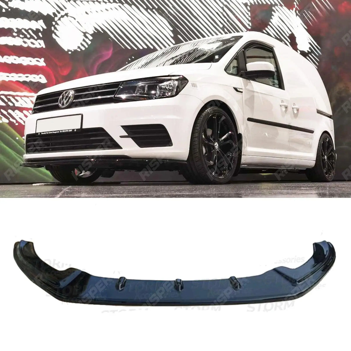 Front Splitter In Gloss Black For VW Caddy 2015 Onwards