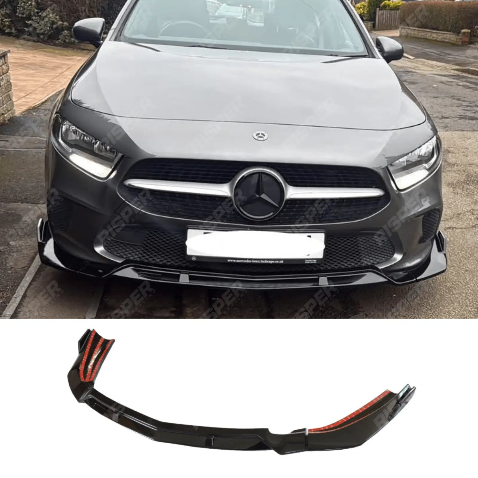 Front Splitter Lip In Gloss Black For Mercedes A Class 2018+ W177 Sport / Se Models A180 A200 (Not Amg)
