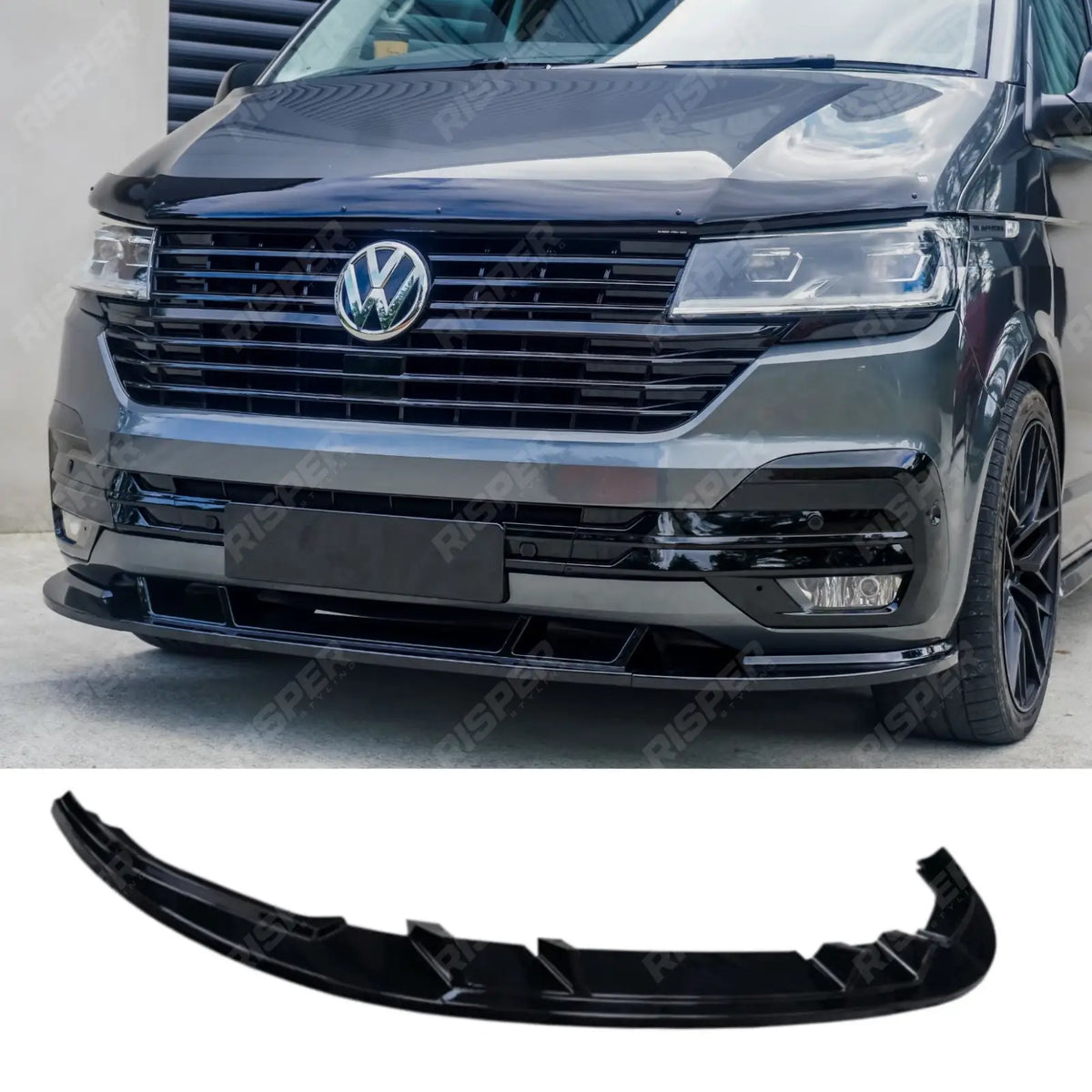 Front Splitter Lip In Gloss Black For VW Transporter T6.1
