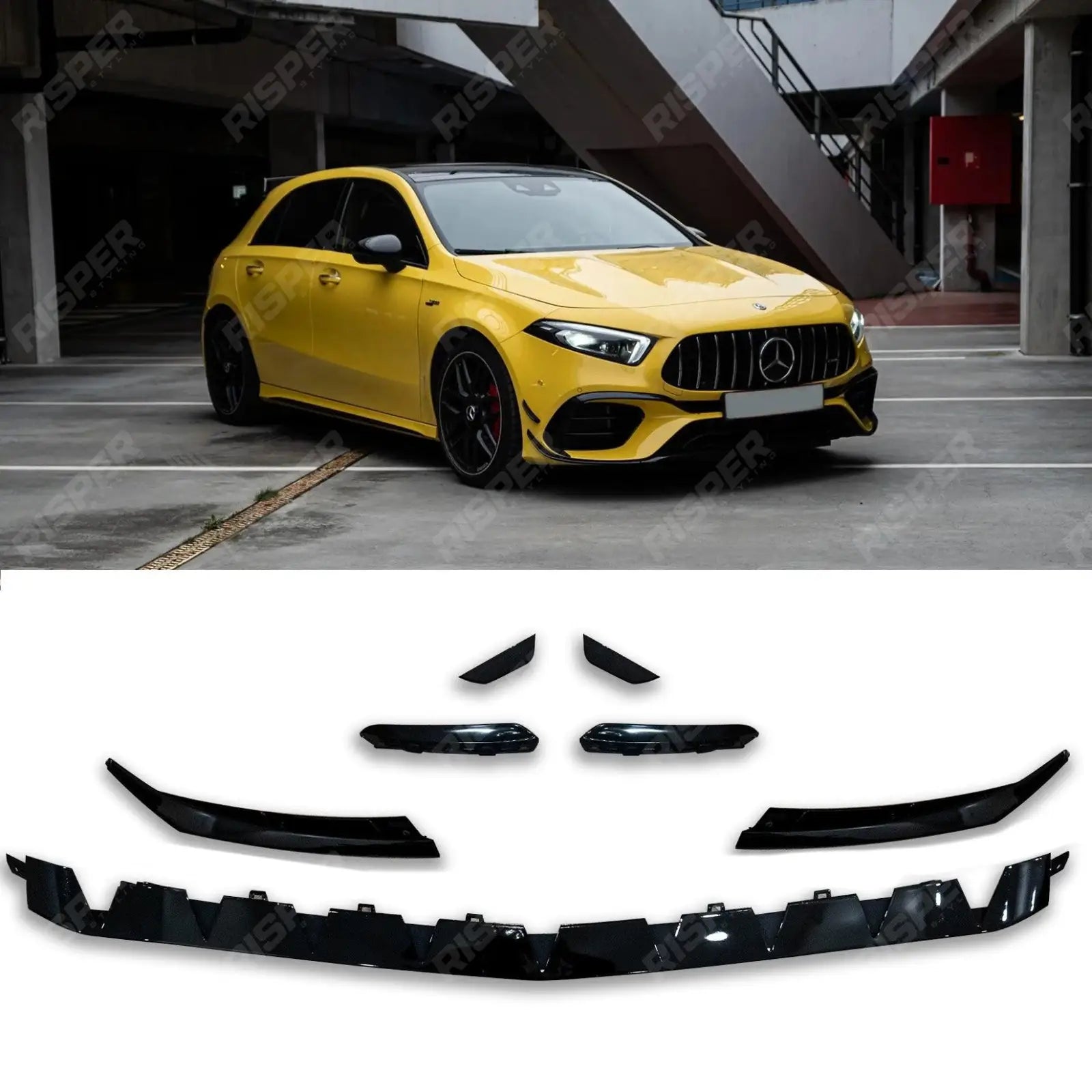Front Splitter Lip Kit Gloss Black For Mercedes A Class A35 Amg Line W177 2018+