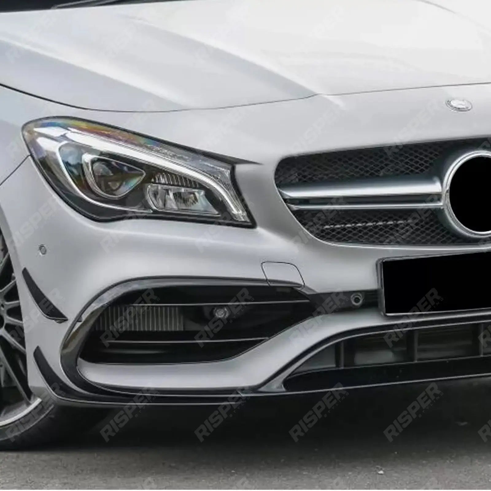 FRONT SPLITTER LIP WITH CANARDS IN GLOSS BLACK For MERCEDES CLA C117 AMG LINE 2016-2019