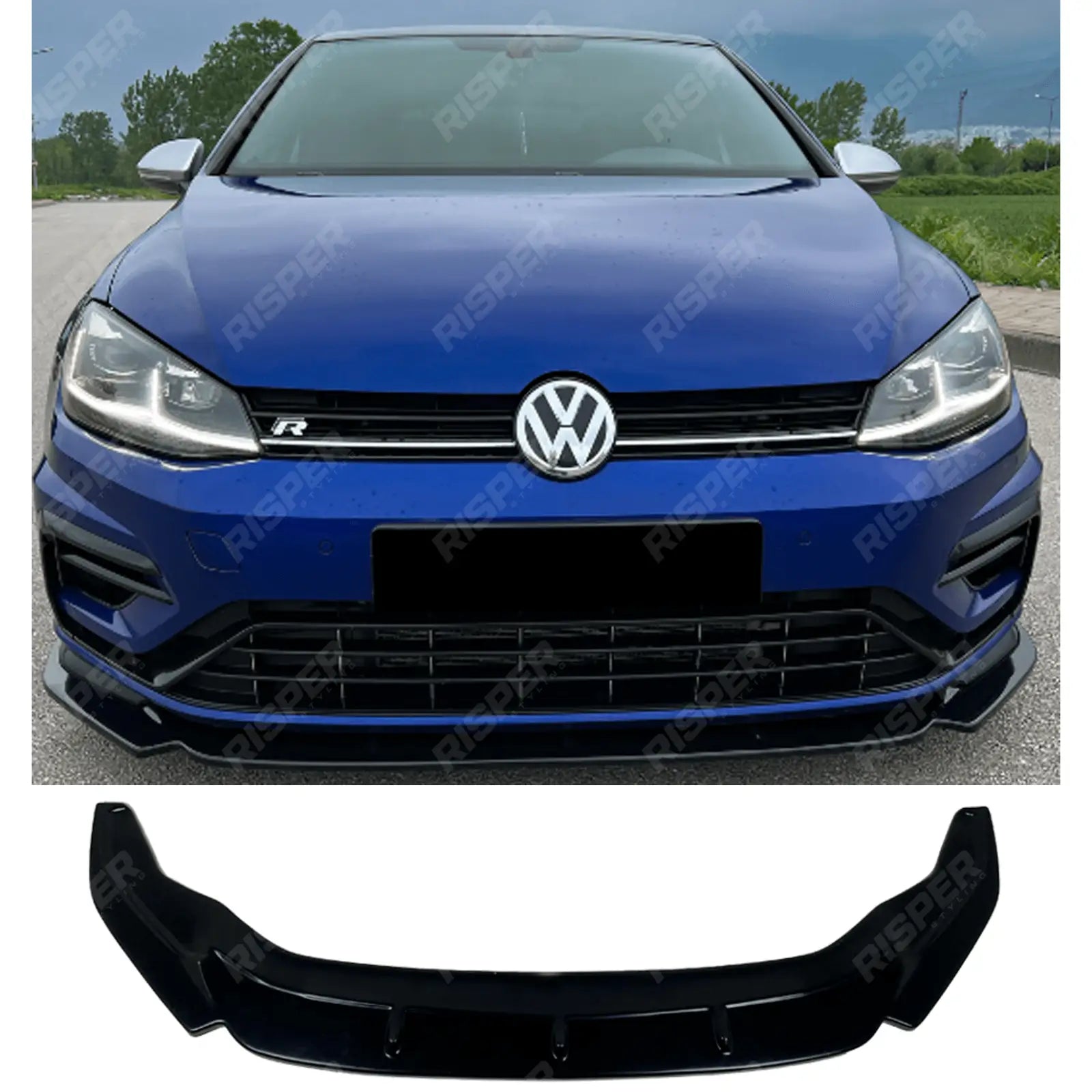 Front Splitter V3 In Gloss Black For VW Golf MK7.5 R
