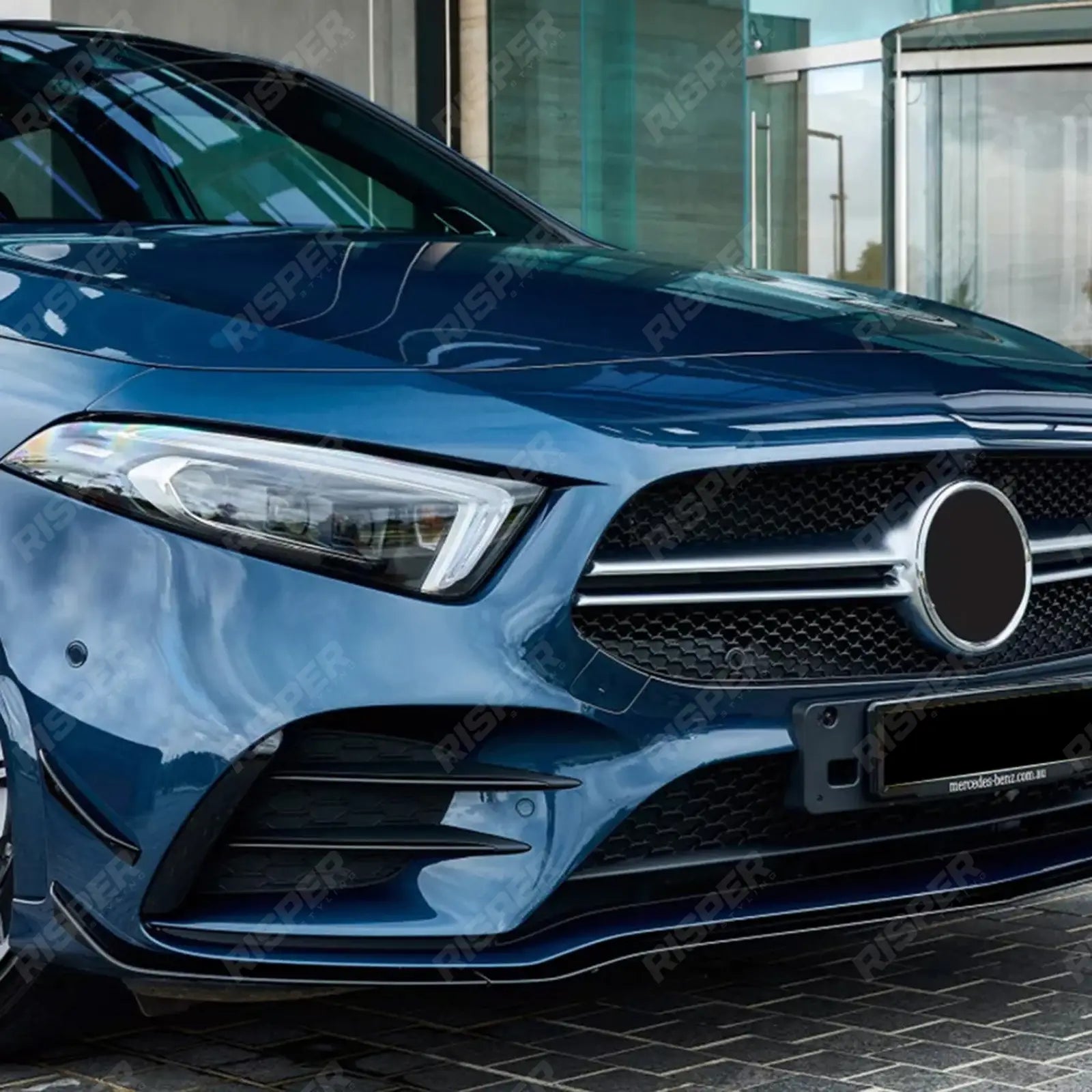 FRONT SPLITTER WITH CANARDS IN GLOSS BLACK For MERCEDES A CLASS AMG LINE W177 FACELIFT 2023+
