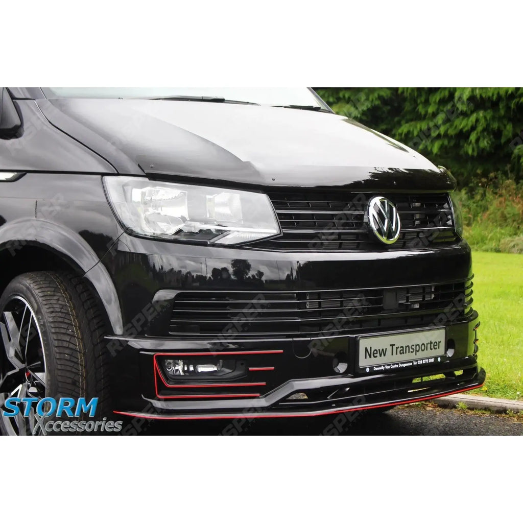 Front Sport-Line Splitter Lip in Gloss Black For VW T6 Transporter 2015 Onwards -