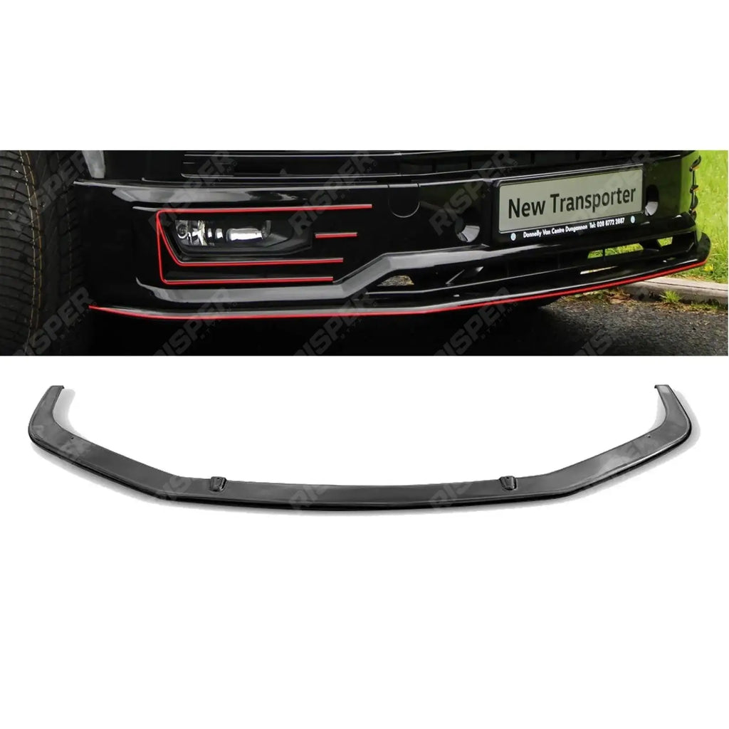 Front Sport-Line Splitter Lip in Gloss Black For VW T6 Transporter 2015 Onwards -