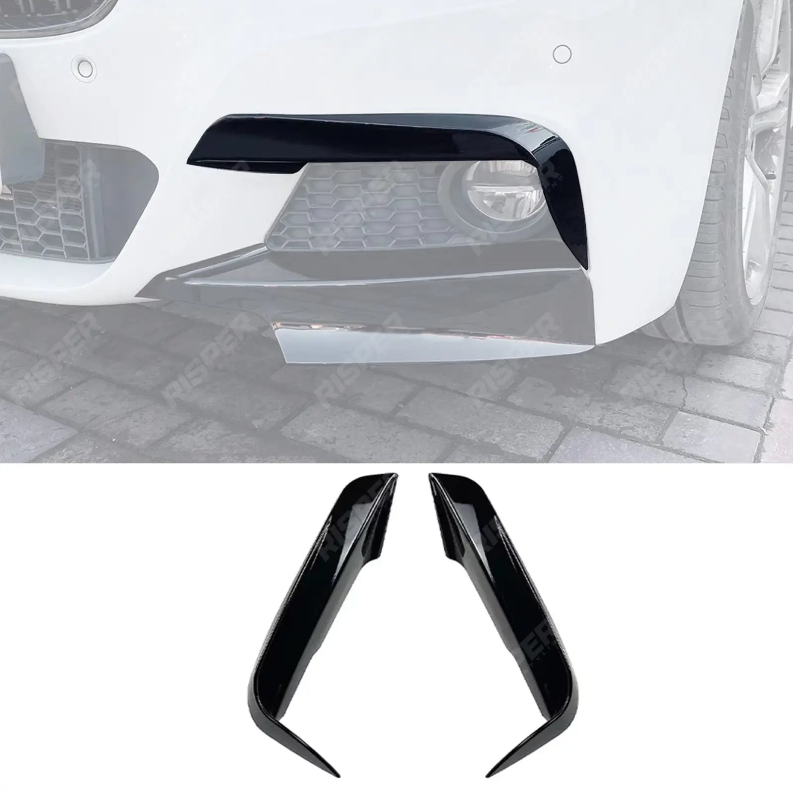 FRONT UPPER CANARDS IN GLOSS BLACK For BMW 3 SERIES F30 M SPORT 2012-2019