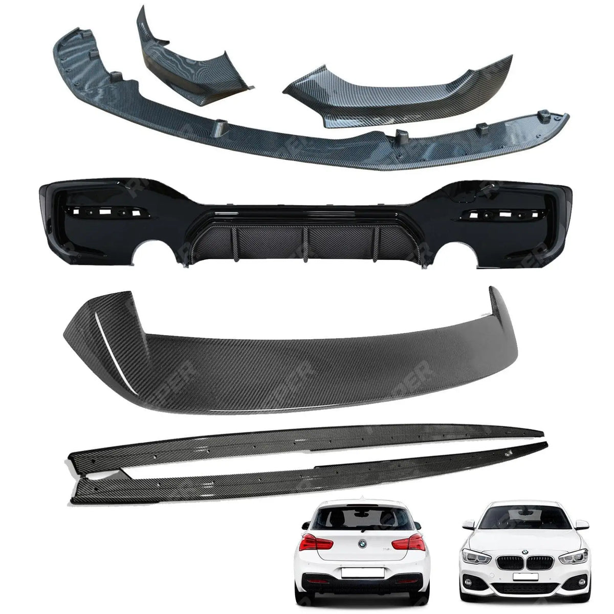 Full Aero Body Kit Diffuser 0___0 Carbon Look For BMW 1 Series LCI M Sport F20 F21 2015-2019
