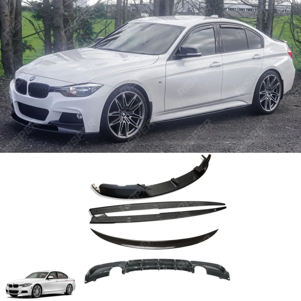 Full Aero Body Kit Diffuser 0___0 Carbon Look For BMW 3 Series F30 M Sport 2012-2018