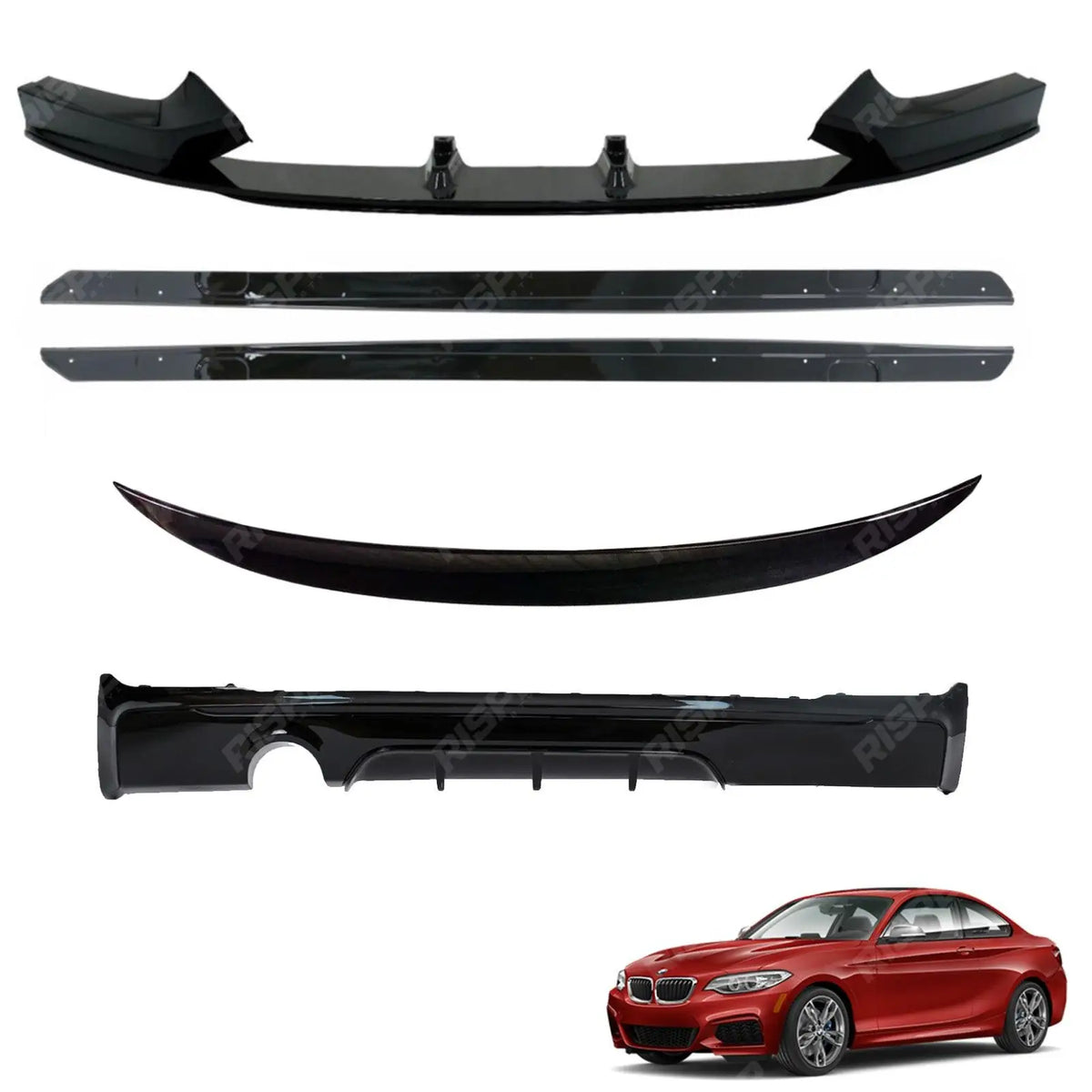 Full Aero Body Kit Diffuser 0____ In Gloss Black For BMW 2 Series F22 M Sport 2014-2021