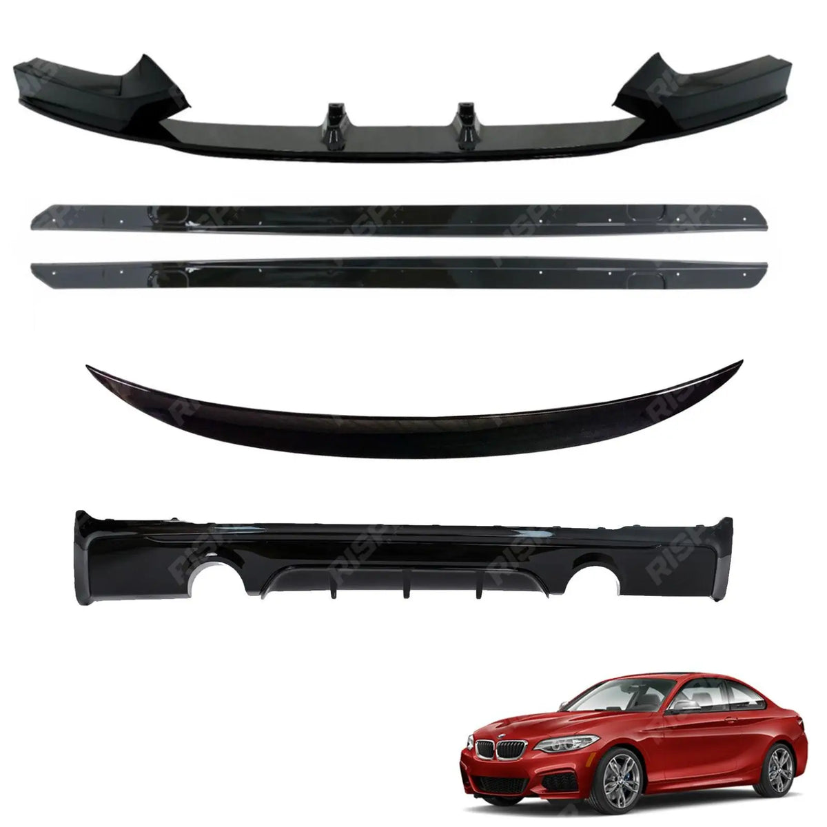 Full Aero Body Kit Diffuser 0___0 In Gloss Black For BMW 2 Series F22 M Sport 2014-2021