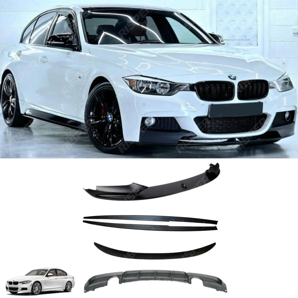 Full Aero Body Kit Diffuser 0___0 In Matte Black For BMW 3 Series F30 M Sport 2012-2018