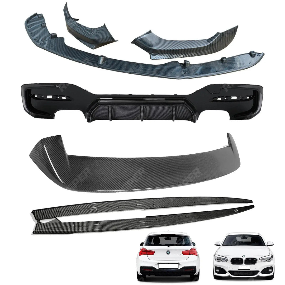 Full Aero Body Kit Diffuser 00___00 Carbon Look For BMW 1 Series LCI M Sport F20 F21 2015-2019