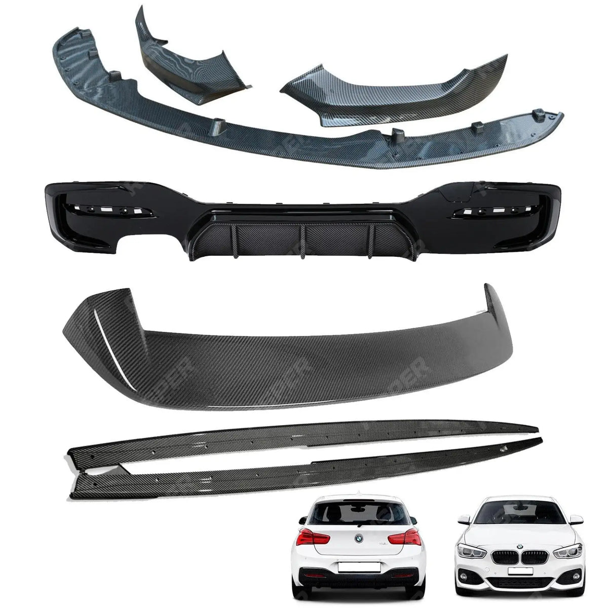Full Aero Body Kit Diffuser 00___ In Carbon Look For BMW 1 Series LCI M Sport F20 F21 2015-2019