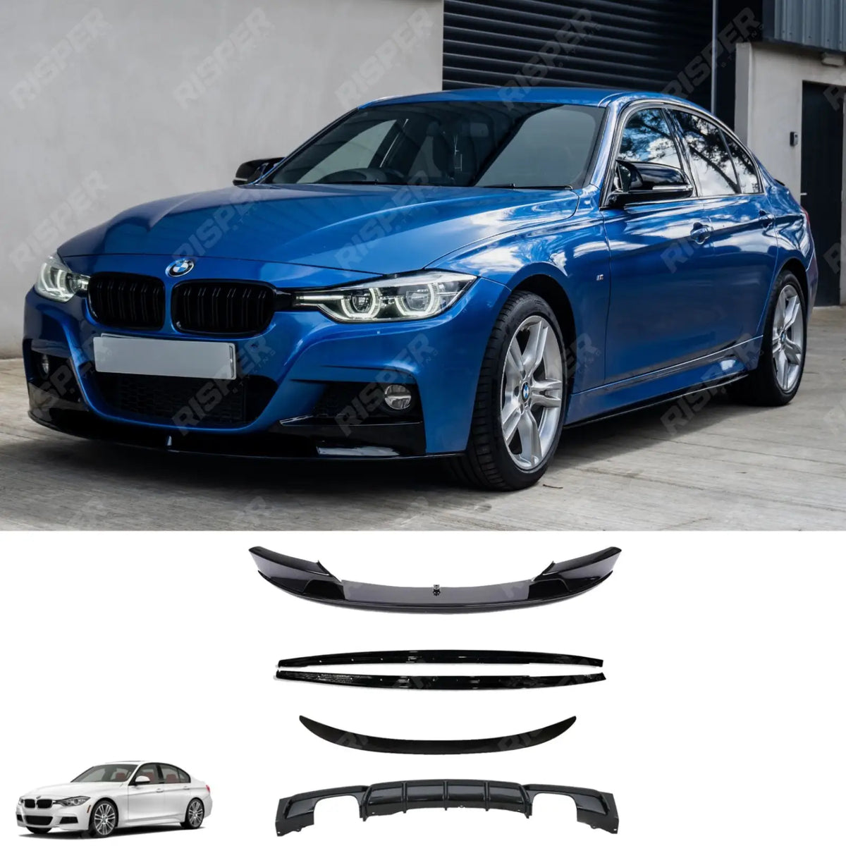 Full Aero Body Kit Diffuser 00__00 In Gloss Black For BMW 3 Series F30 M Sport 2012-2018