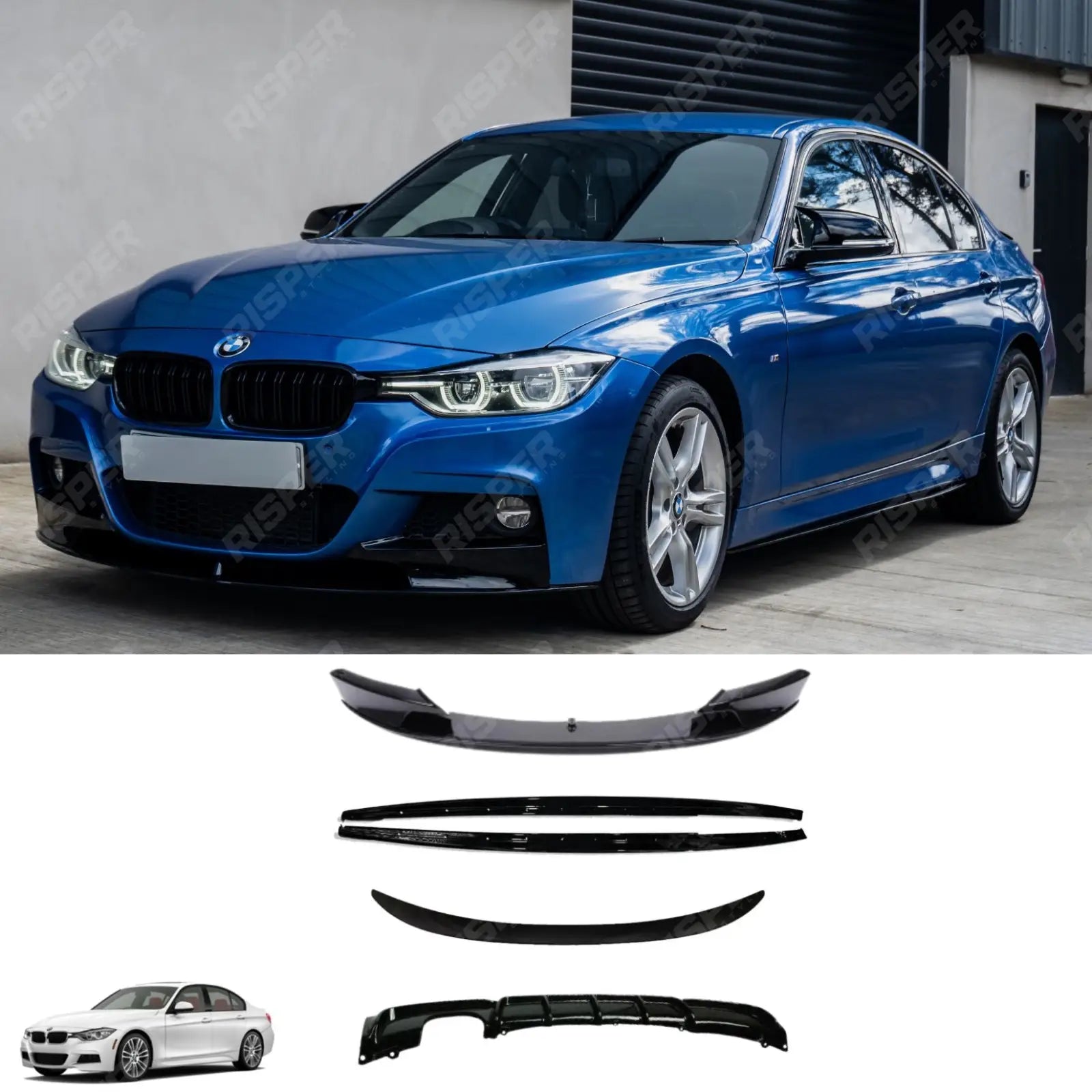 Full Aero Body Kit Diffuser 00___ In Gloss Black For BMW 3 Series F30 M Sport 2012-2018