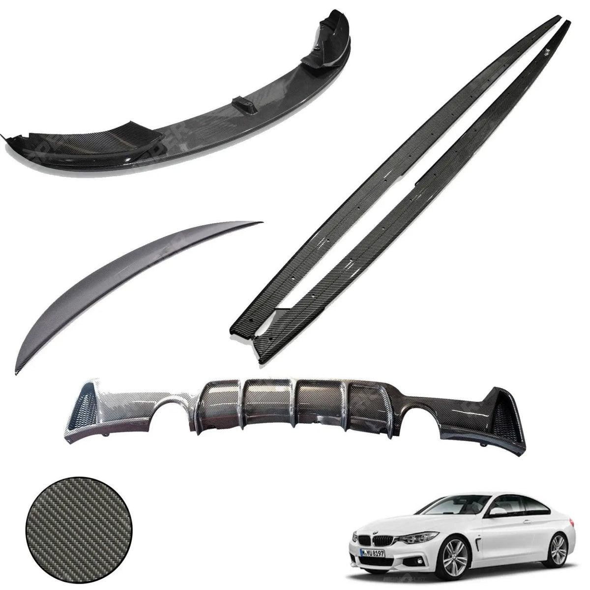 Full Aero Body Lip Kit Diffuser 0___0 Carbon Look For BMW 4 Series F32 M Sport 2014-2020