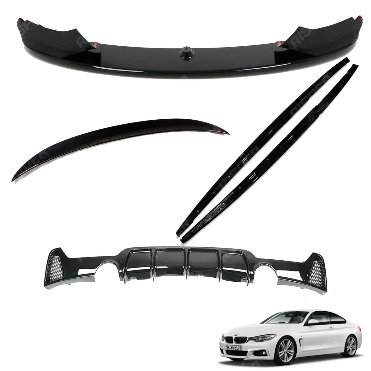 Full Aero Body Lip Kit Diffuser 0___0 In Gloss Black For BMW 4 Series F32 M Sport 2014-2020