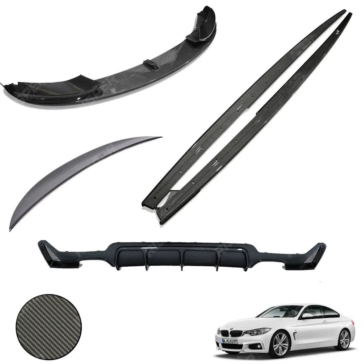 Full Aero Body Lip Kit Diffuser 00__00 Carbon Look For BMW 4 Series F32 M Sport 2014-2020