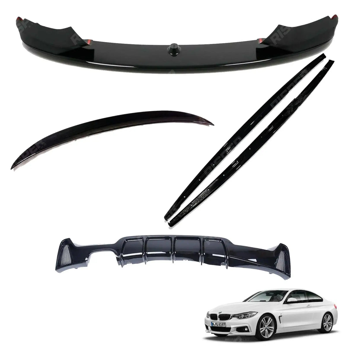 Full Aero Body Lip Kit Diffuser 00___ In Gloss Black For BMW 4 Series F32 M Sport 2014-2020