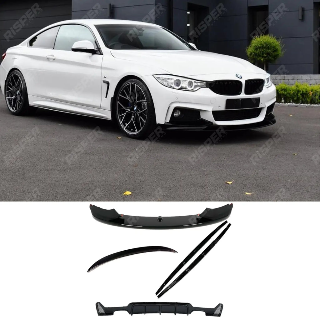 Full Aero Body Lip Kit Diffuser 00__00 In Gloss Black For BMW 4 Series F32 M Sport 2014-2020