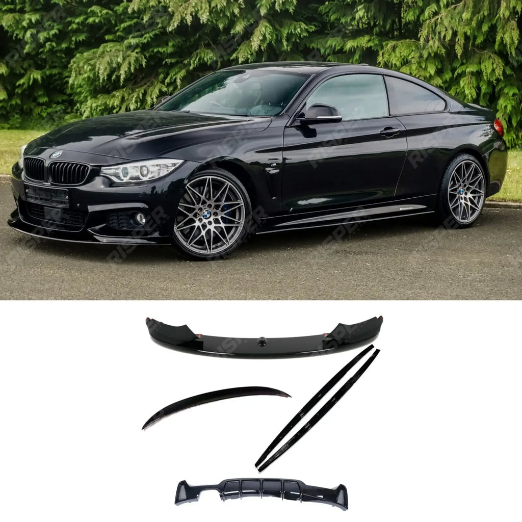 Full Aero Body Lip Kit Diffuser 00___ In Gloss Black For BMW 4 Series F32 M Sport 2014-2020