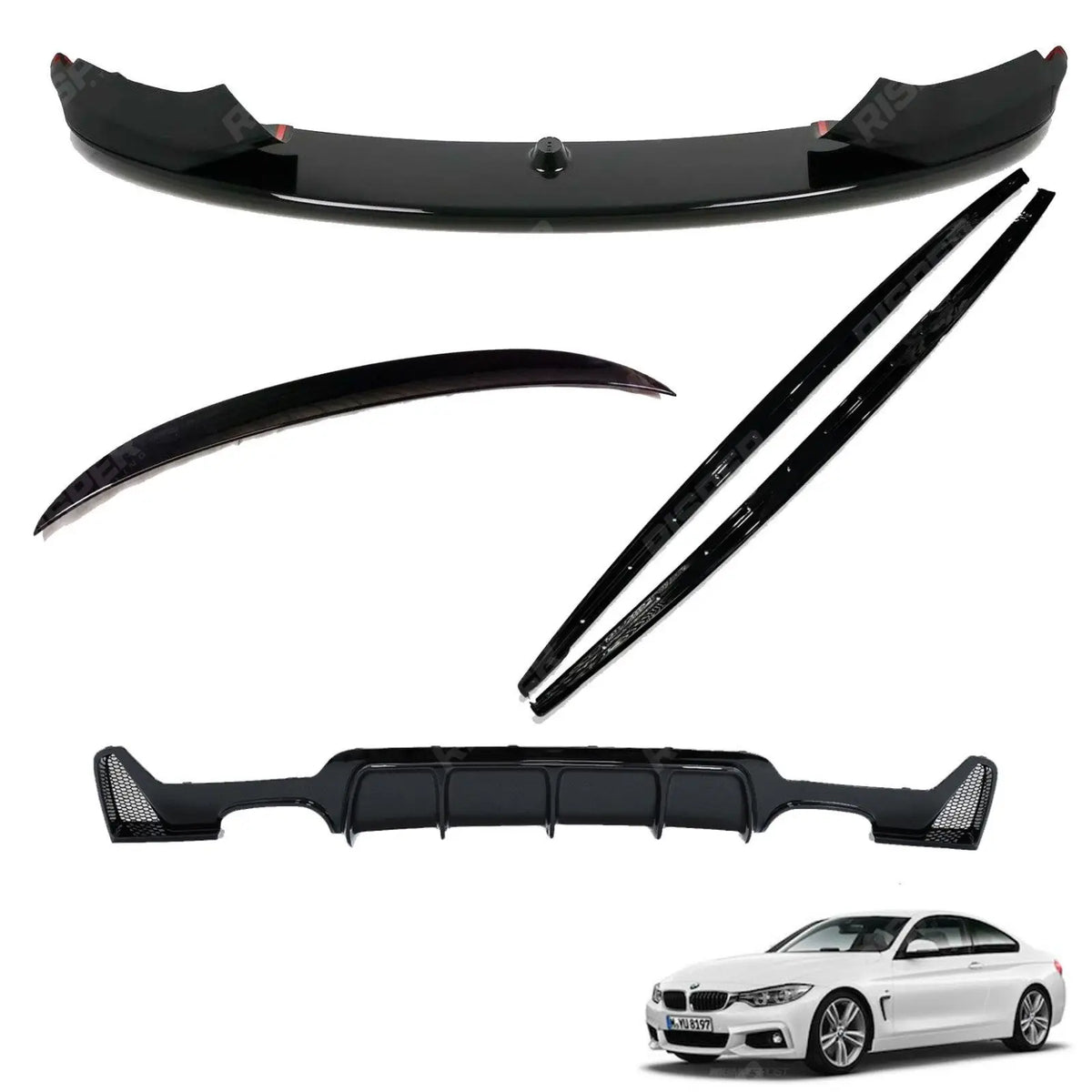 Full Aero Body Lip Kit Diffuser 00__00 In Gloss Black For BMW 4 Series F32 M Sport 2014-2020