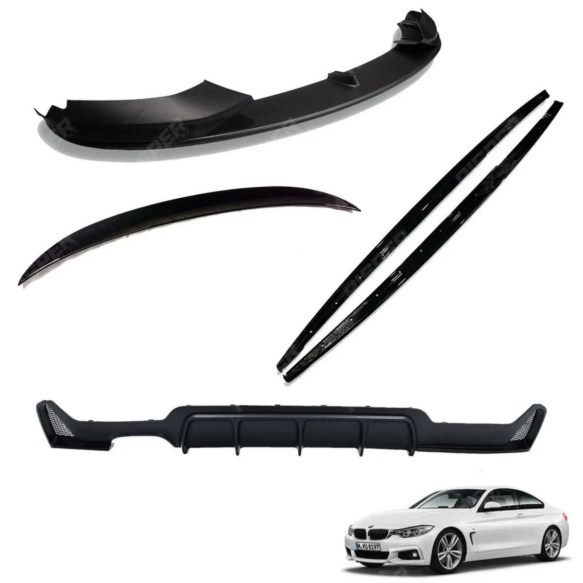 Full Aero Body Lip Kit Diffuser 00___ In Matte Black For BMW 4 Series F32 M Sport 2014-2020