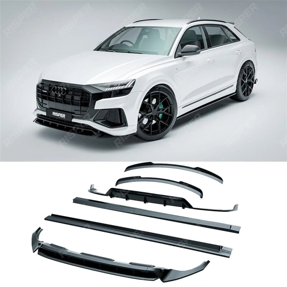 Full Aero Low Line Kit In Gloss Black For Audi Q8 S Line 2018-2023