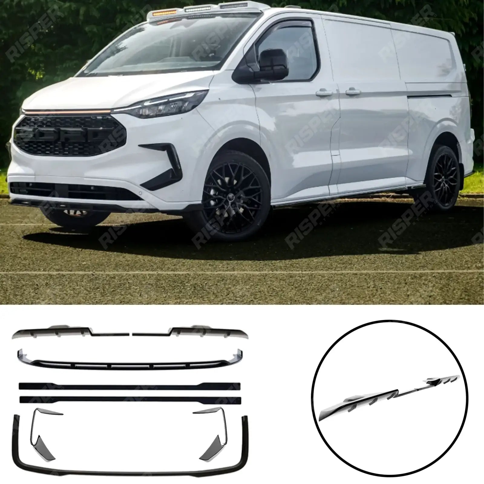 Full Low Line Aero Kit V1 In Gloss Black For Ford Transit Custom Barn Door LWB  MK2 2024 on