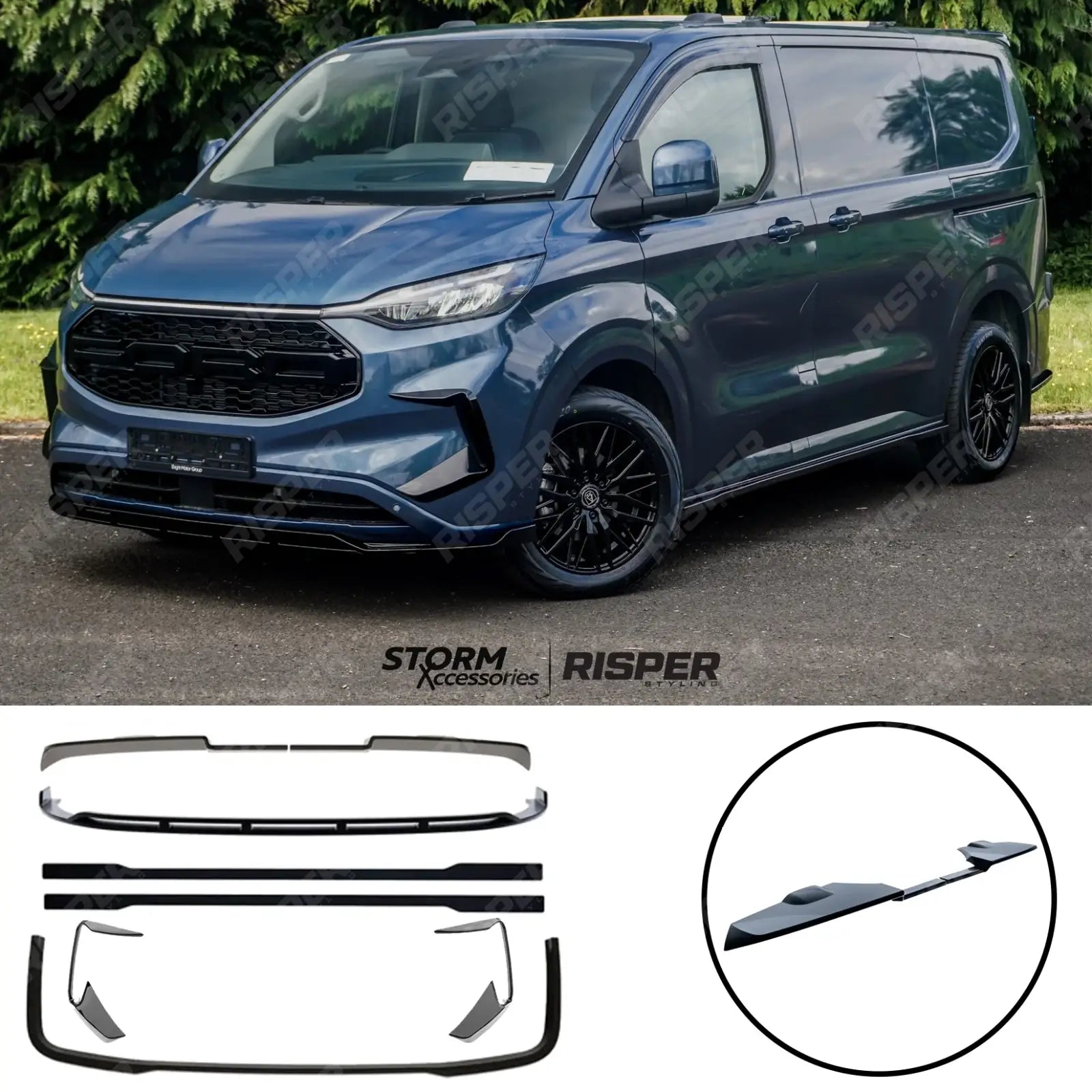 Full Low Line Aero Kit V2 In Gloss Black For Ford Transit Custom Barn Door SWB MK2 2024 on