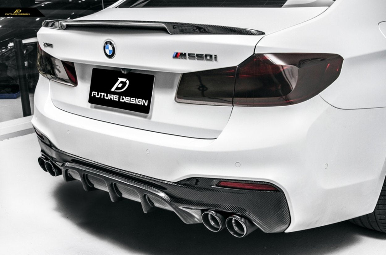 FUTURE DESIGN - BMW 5 SERIES G30 PRE LCI CARBON FIBRE REAR DIFFUSER  ( FD STYLE )
