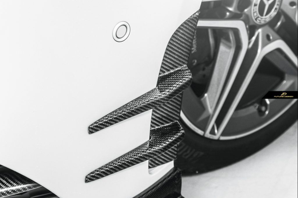 FUTURE DESIGN - MERCEDES BENZ A CLASS W177 CARBON FIBER FRONT BUMPER INSERTS AND CANARDS (6 PIECE)