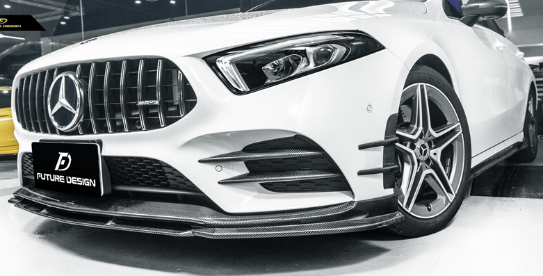 FUTURE DESIGN - MERCEDES BENZ A CLASS W177 CARBON FIBER FRONT BUMPER INSERTS AND CANARDS (6 PIECE)