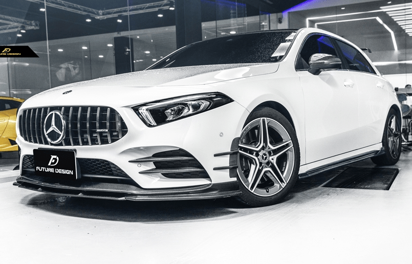 FUTURE DESIGN - MERCEDES BENZ A CLASS W177 CARBON FIBER FRONT BUMPER INSERTS AND CANARDS (6 PIECE)