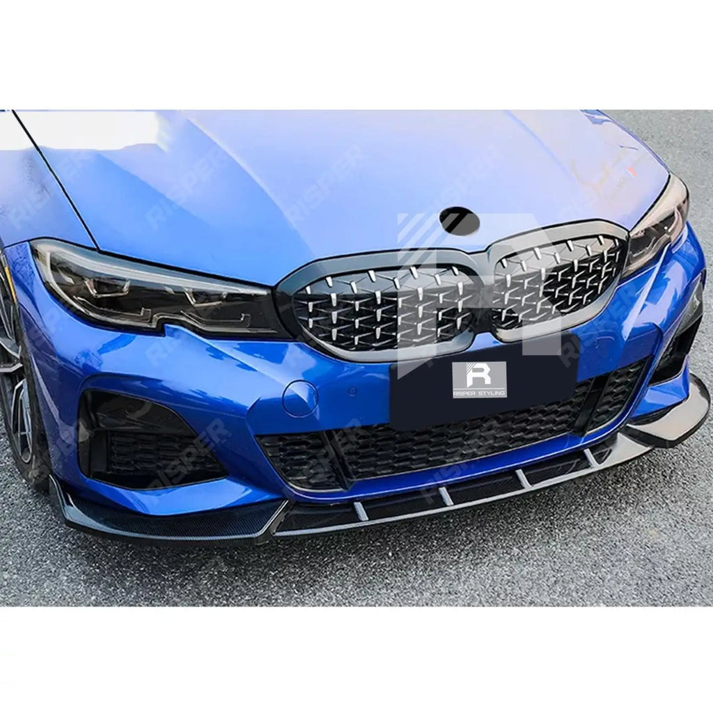 Gloss Black 3 Piece Front Splitter V2 For BMW 3 Series M Sport G20 2018-2022 (Pre-LCI)