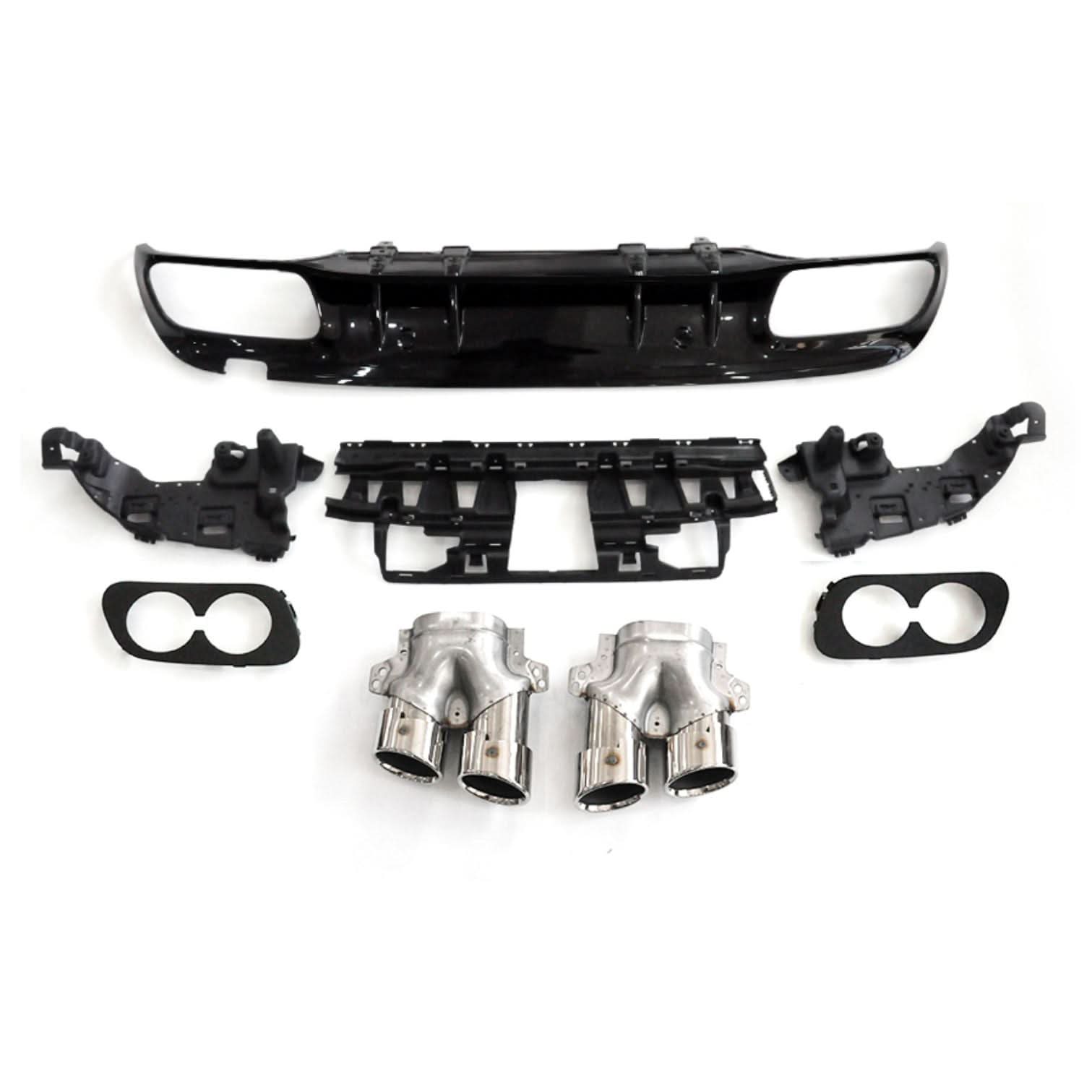 CF Style Gloss Black Rear Diffuser & Exhaust Tips for Mercedes Benz W205 C Class & C63 Saloon & Estate 15-21