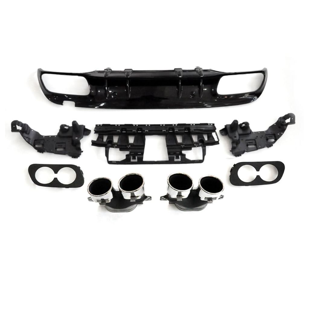 CF Style Gloss Black Rear Diffuser & Exhaust Tips for Mercedes Benz W205 C Class & C63 Saloon & Estate 15-21