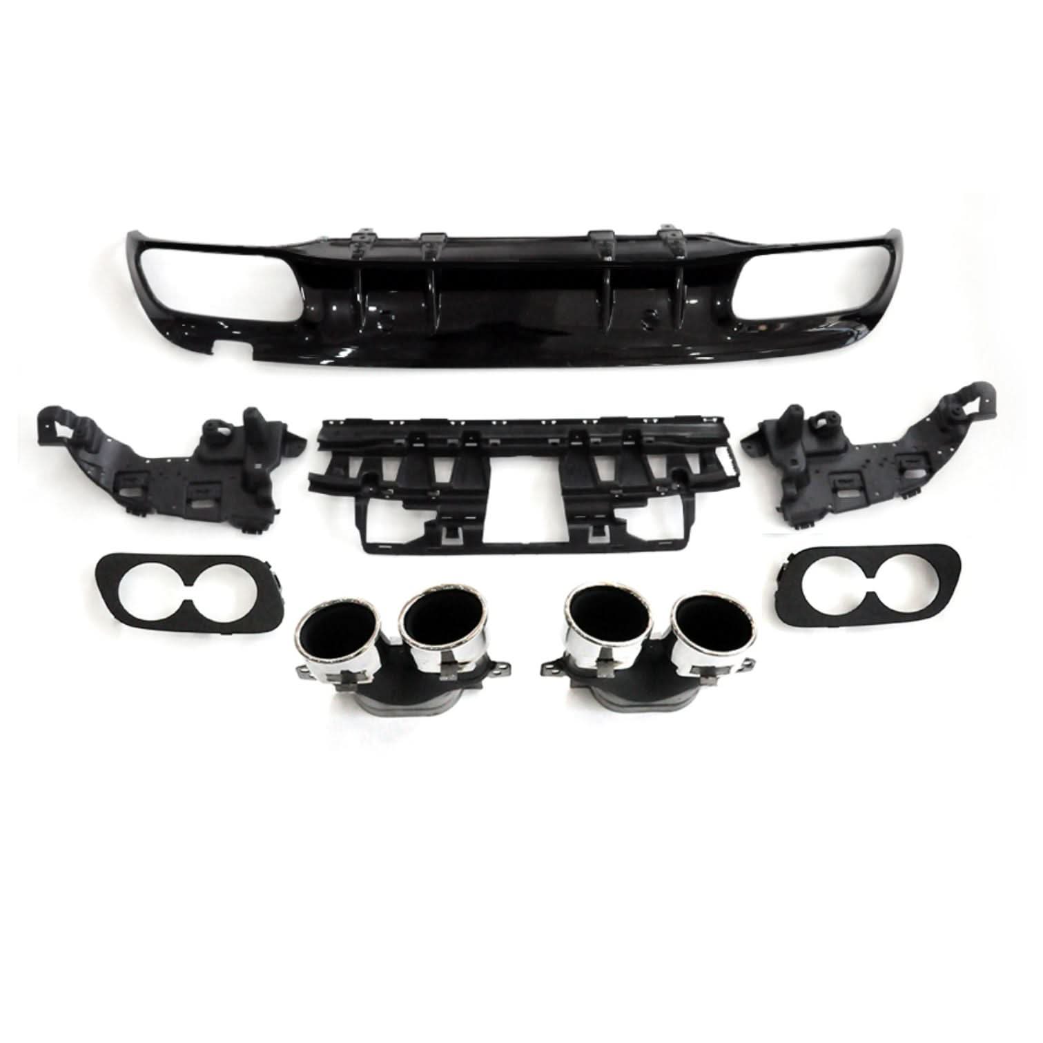 CF Style Gloss Black Rear Diffuser & Exhaust Tips for Mercedes Benz W205 C Class & C63 Saloon & Estate 15-21