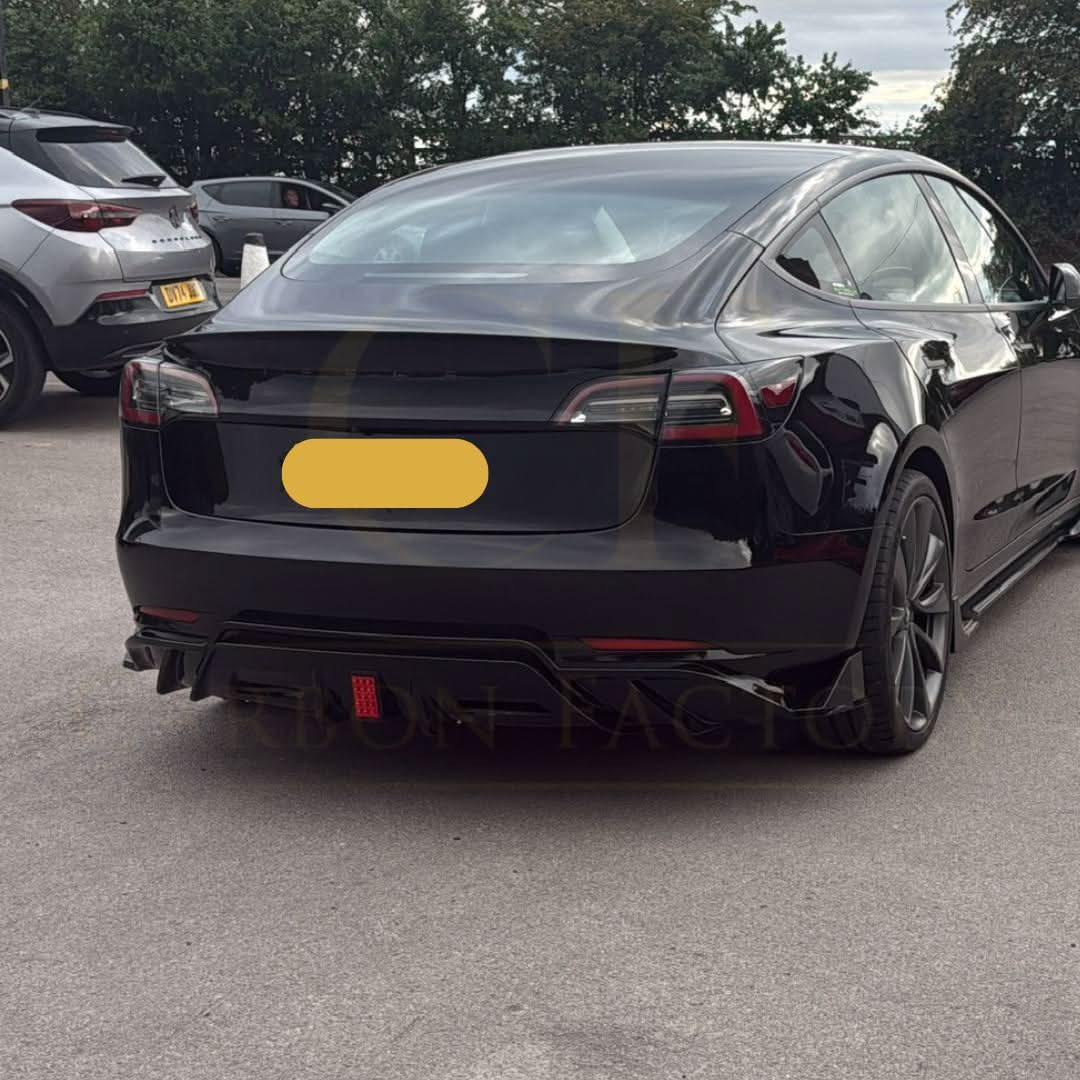 TR Style Gloss Black Rear Diffuser with LED for Tesla Model 3 16-23