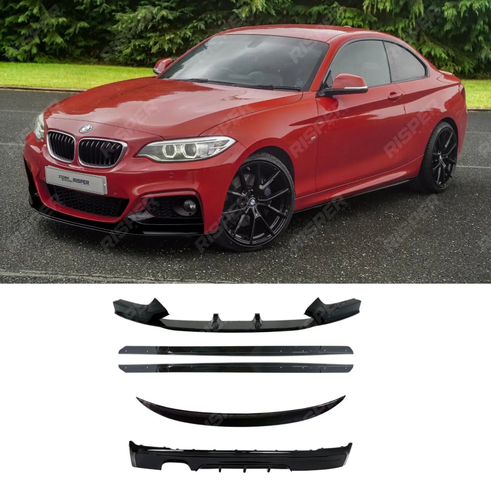 Gloss Black Full Aero Body Kit Diffuser 00____ For BMW 2 Series F22 M Sport 2014-2021