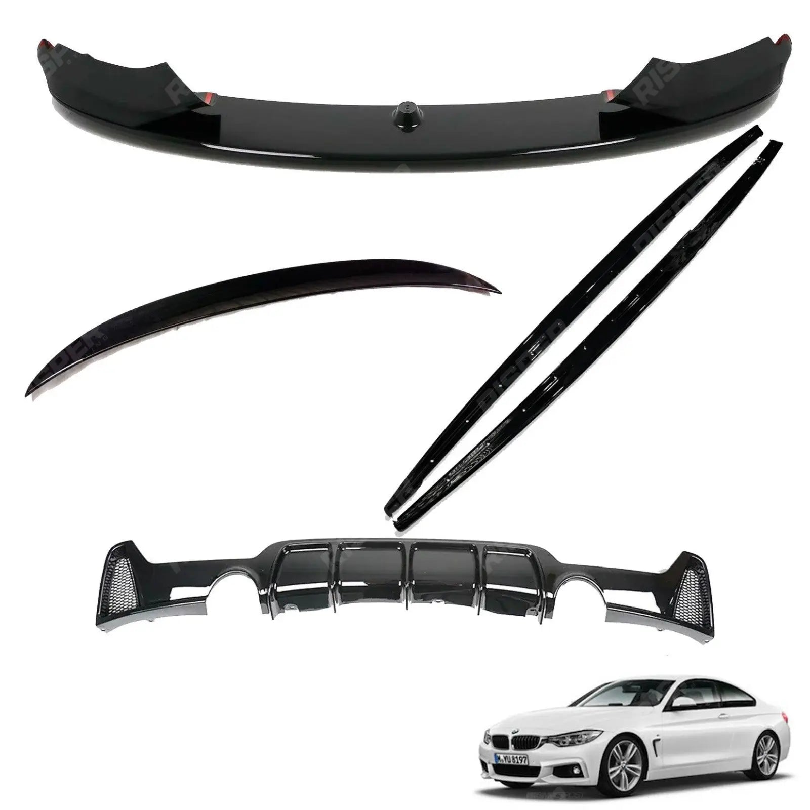 Gloss Black Full Aero Body Lip Kit Diffuser 0___0 For BMW 4 Series F32 M Sport 2014-2020