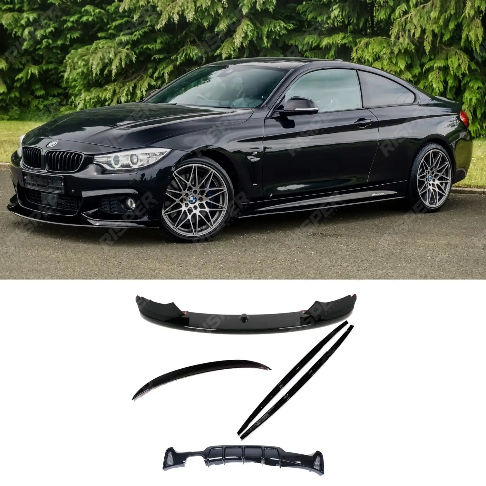 Gloss Black Full Aero Body Lip Kit Diffuser 00___ For BMW 4 Series F32 M Sport 2014-2020