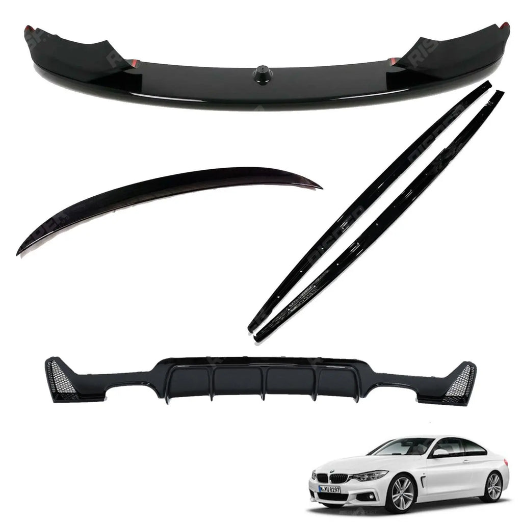 Gloss Black Full Aero Body Lip Kit Diffuser 00__00 For BMW 4 Series F32 M Sport 2014-2020