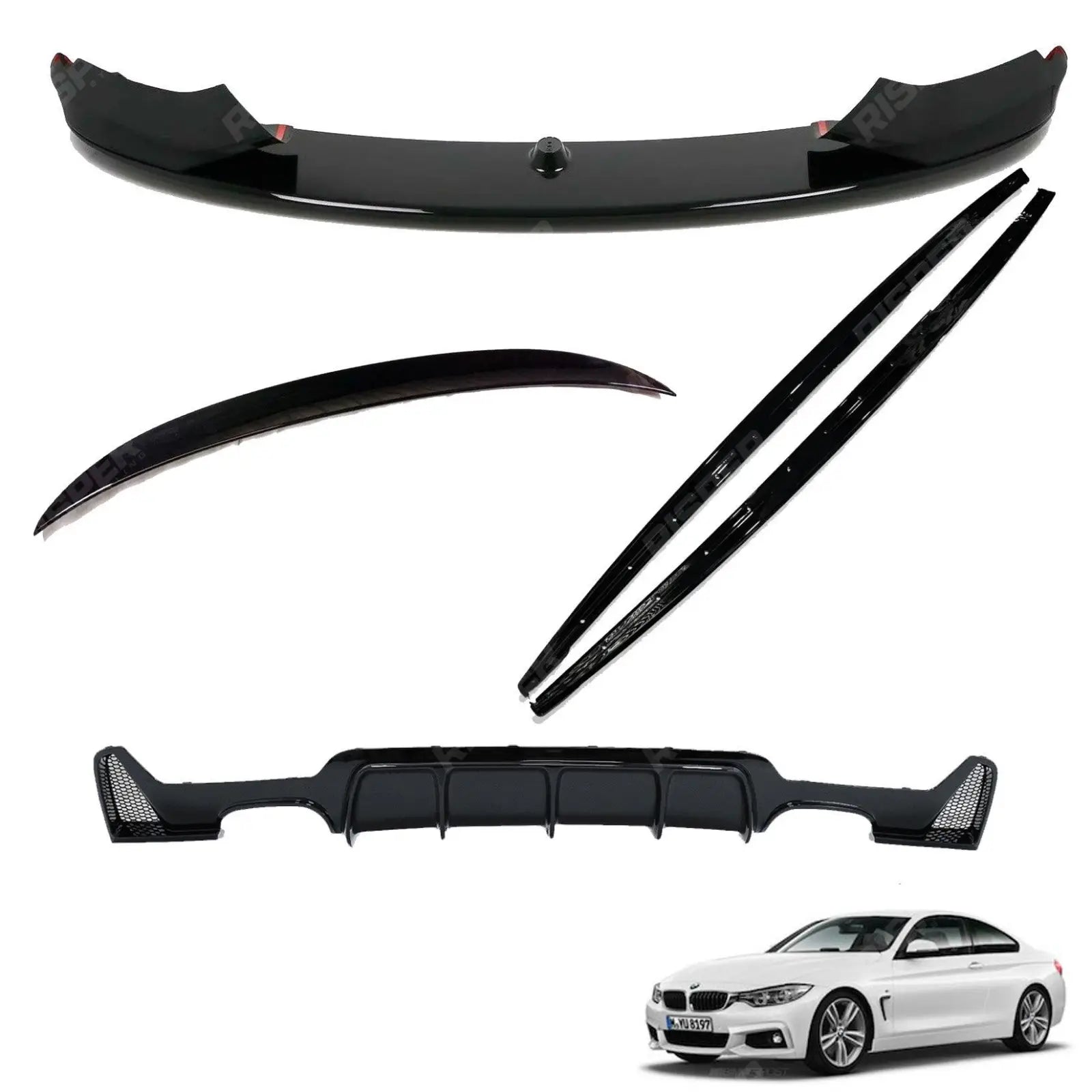 Gloss Black Full Aero Body Lip Kit Diffuser 00__00 For BMW 4 Series F32 M Sport 2014-2020