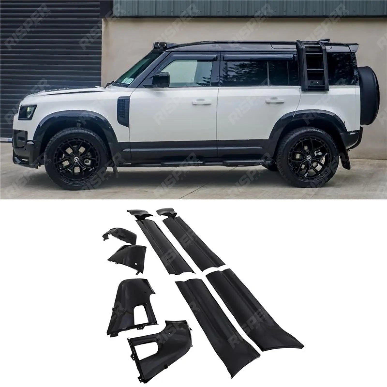 Gloss Black Full Exterior Moulding Set (10pc) For Land Rover Defender L663 110 2020 On