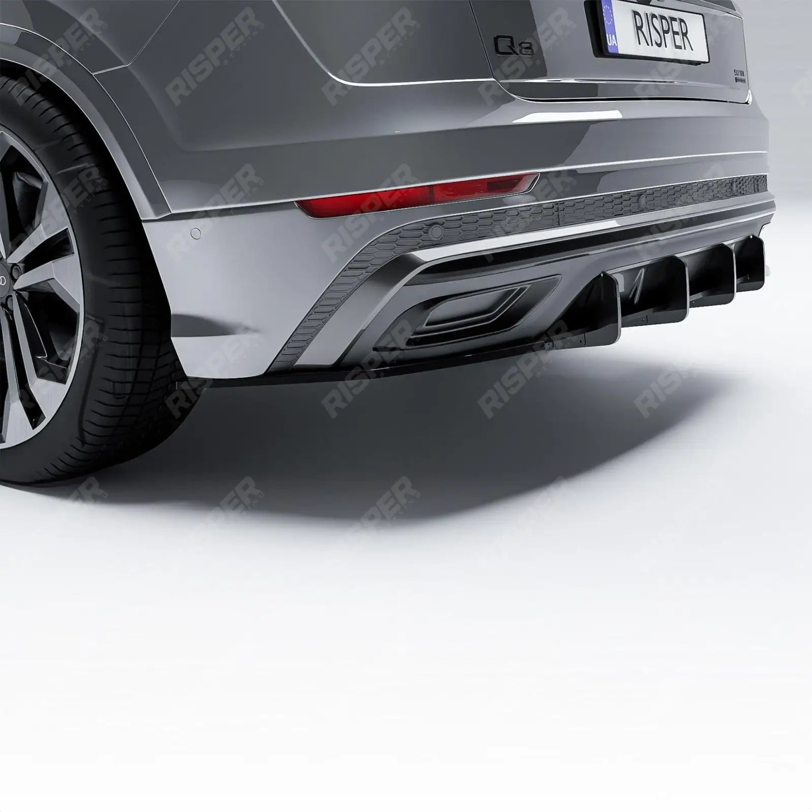 Gloss Black Rear Blade Diffuser For Audi Q8 S-LINE 2018-2023