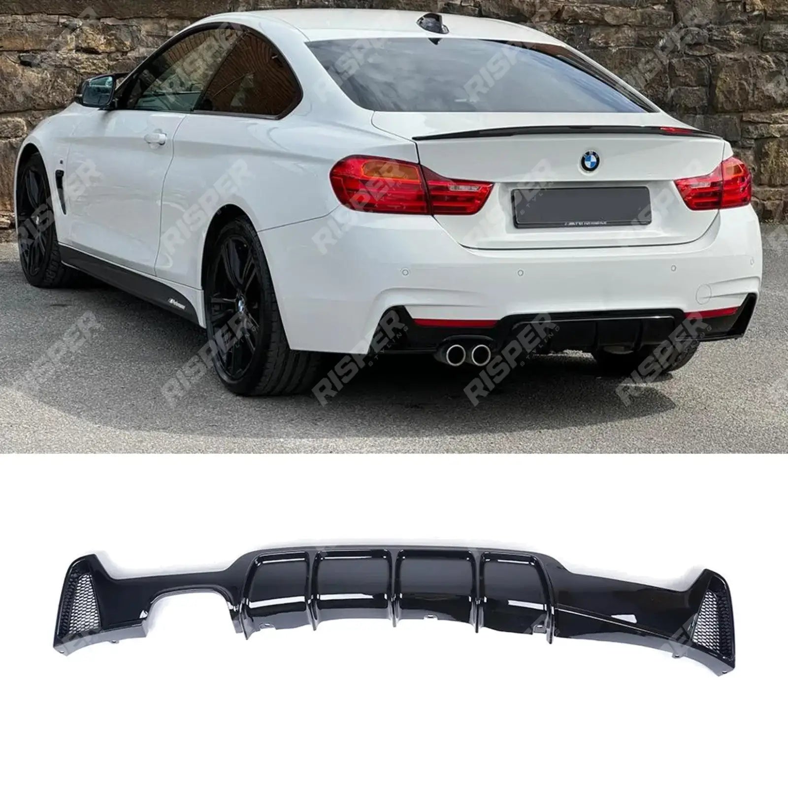 Gloss Black Rear Diffuser Single Side Dual Tip For BMW 4 Series M Sport F32 F36 -